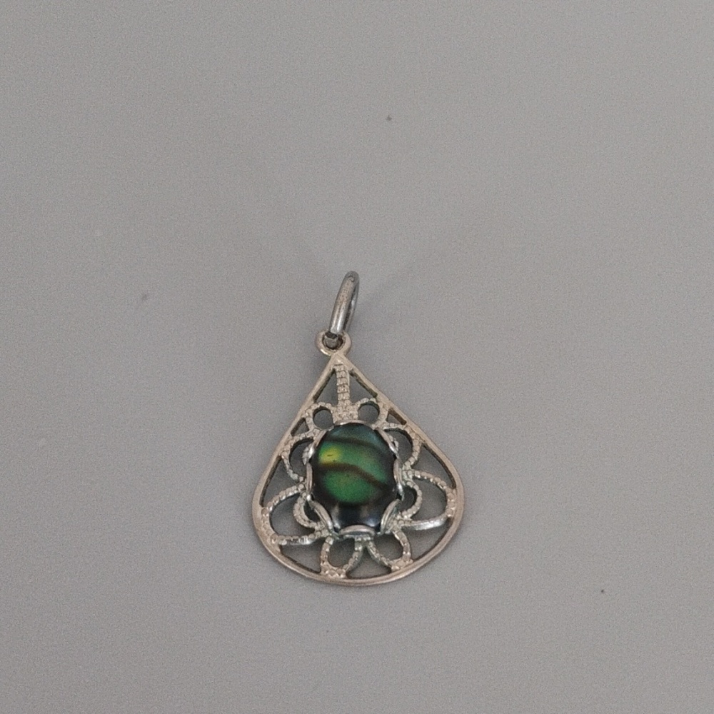 Silver Teardrop Pendant with Green Abalone Stone